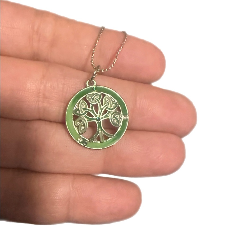 Green Celtic Tree Pendant Necklace